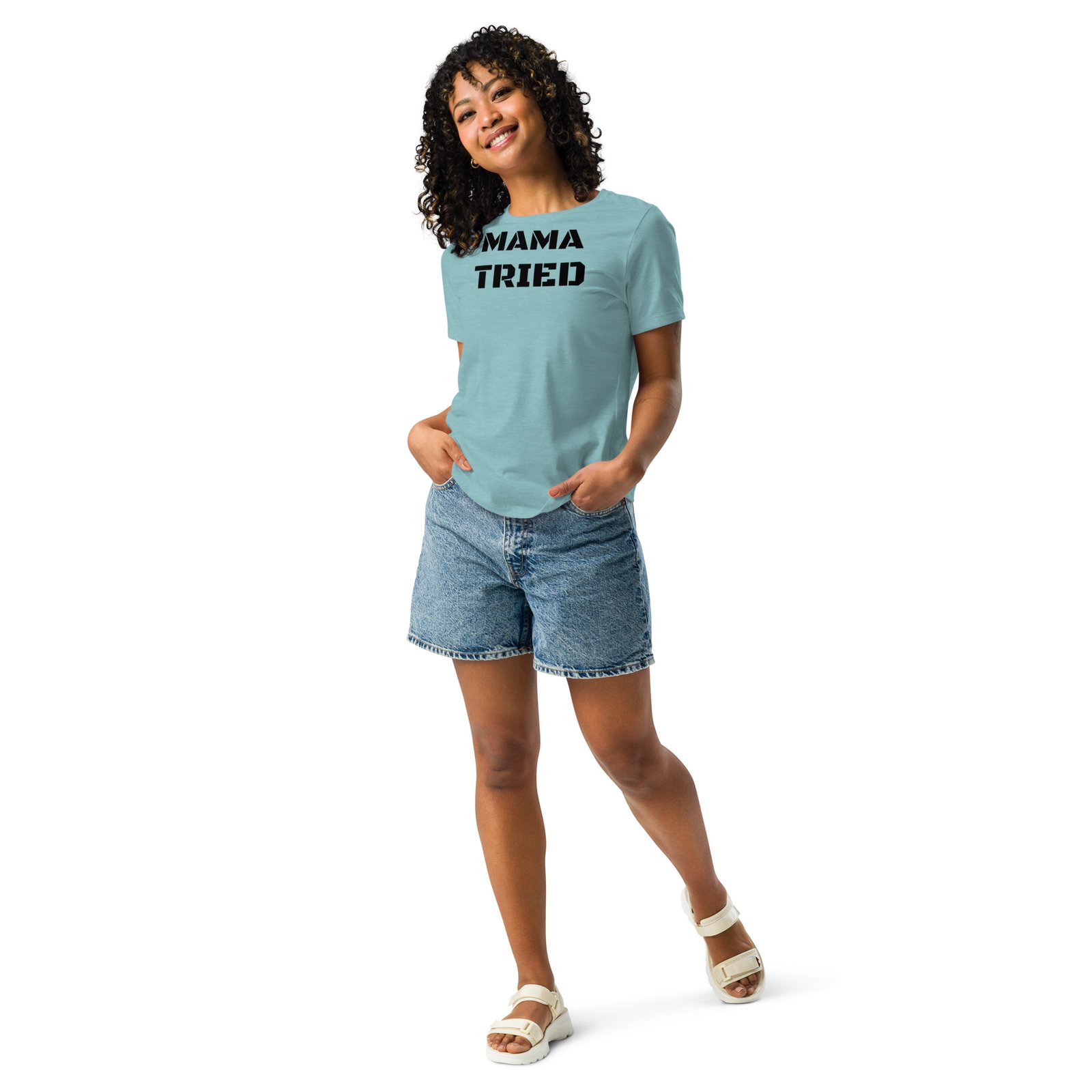 womens relaxed t shirt heather blue lagoon front 65b9829f8023c - Mama Clothing Store - For Great Mamas